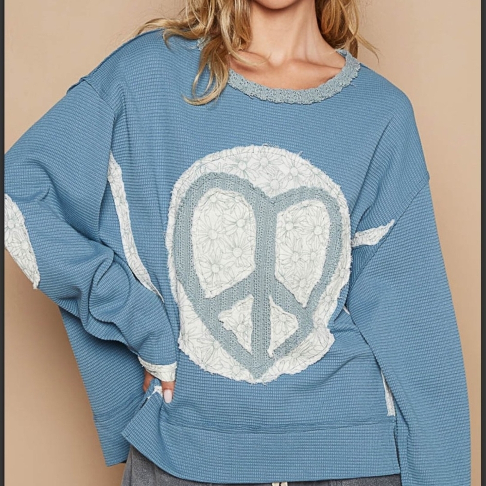 POL Blue Peace Sign Sweater - Picture 3 of 6